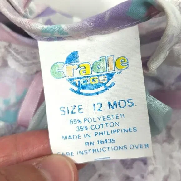 Vintage Cradle Togs Dress Baby Girls Size 12m Purple Floral - Picture 4 of 4